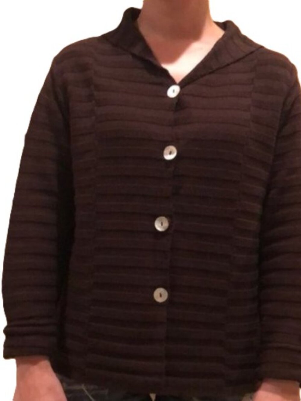Dark Brown Ribbed Button-Front Cardigan - Picture 9 of 10
